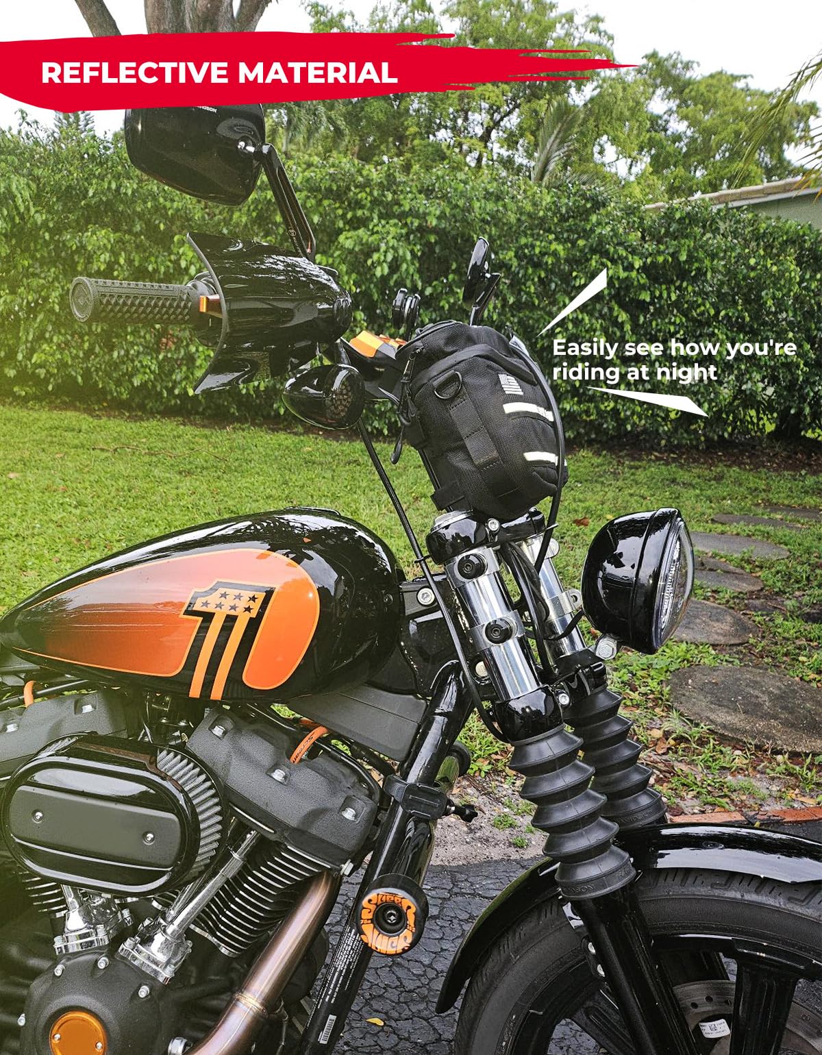 Motorcycle Handlebar Bag with Reflective Strips for Cruiser Softail Dyna Sportsters - Image 6