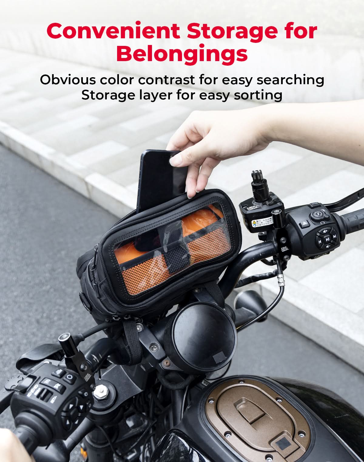 Motorcycle Handlebar Tool Bag for Cruiser Softail Dyna Sportster - Image 3