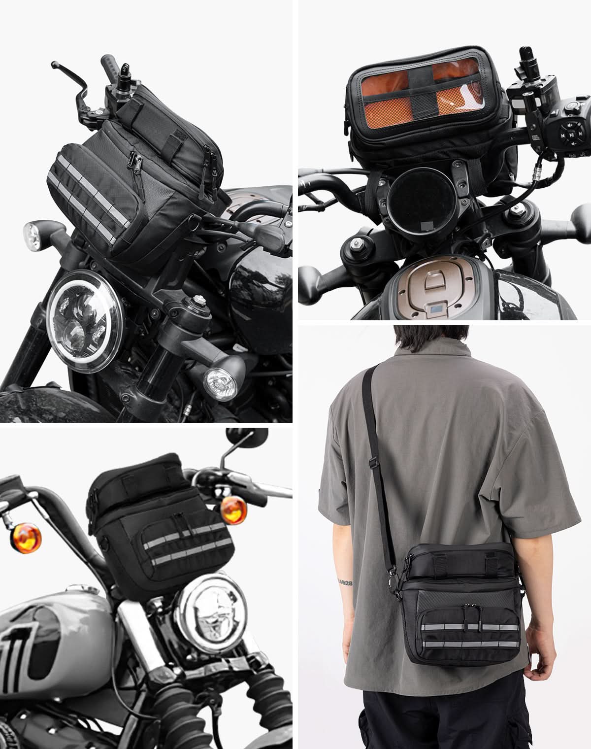 Motorcycle Handlebar Tool Bag for Cruiser Softail Dyna Sportster - Image 5