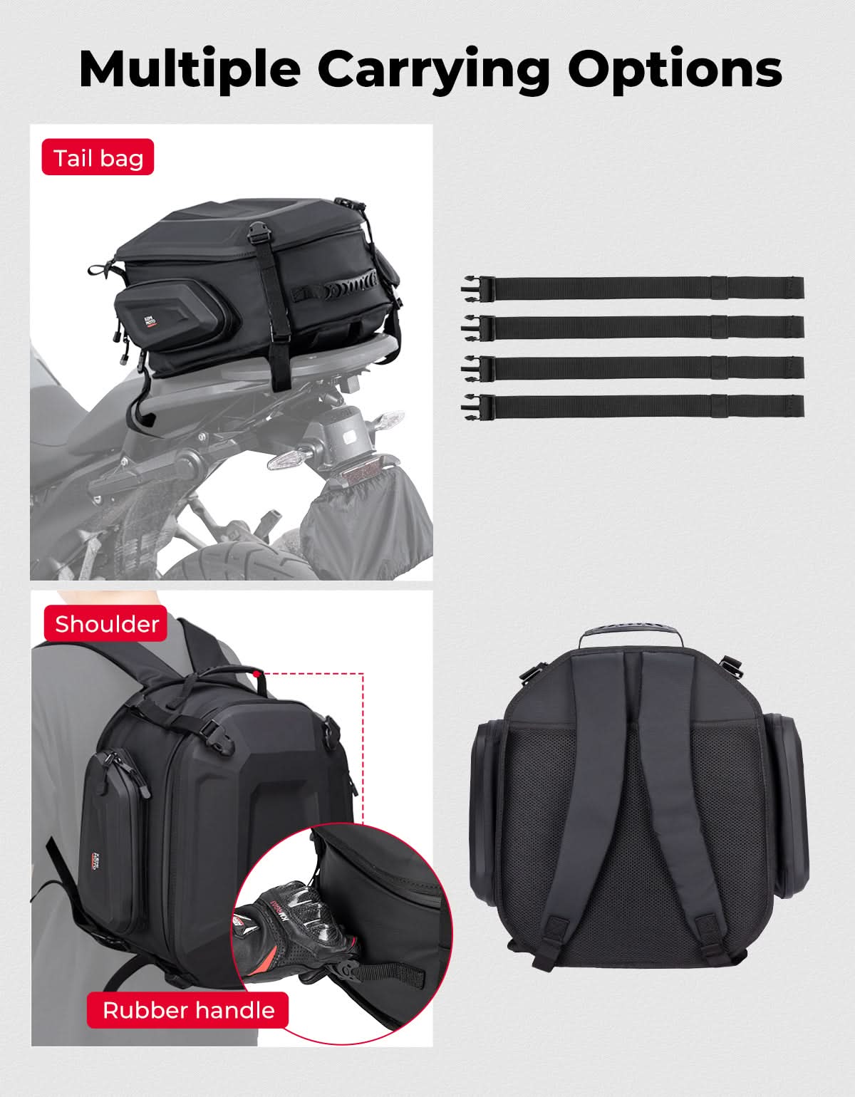 Motorcycle Hard Shell Tail Bag 23-35L Expandable Waterproof - Image 3