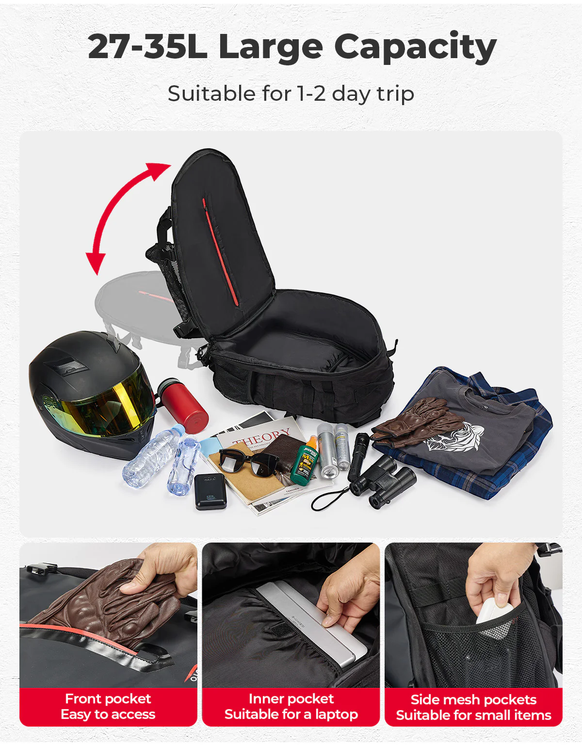 Motorcycle Helmet Backpack, 27-35L - Image 2