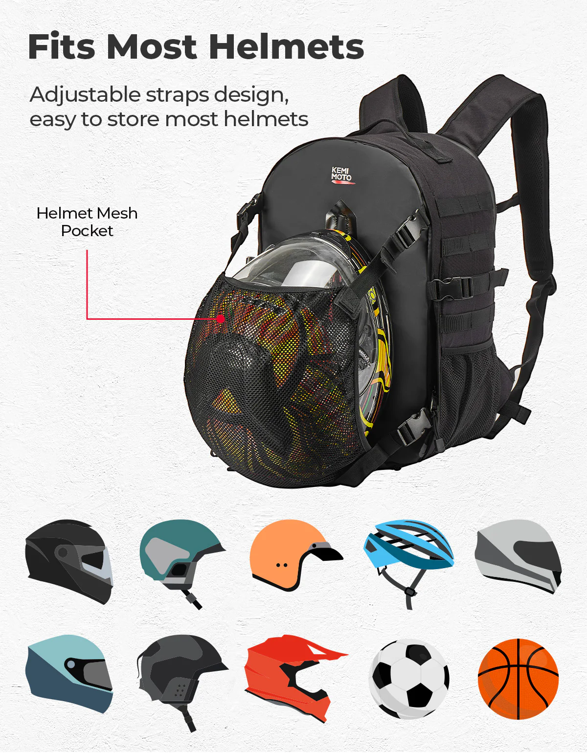 Motorcycle Helmet Backpack, 27-35L - Image 3