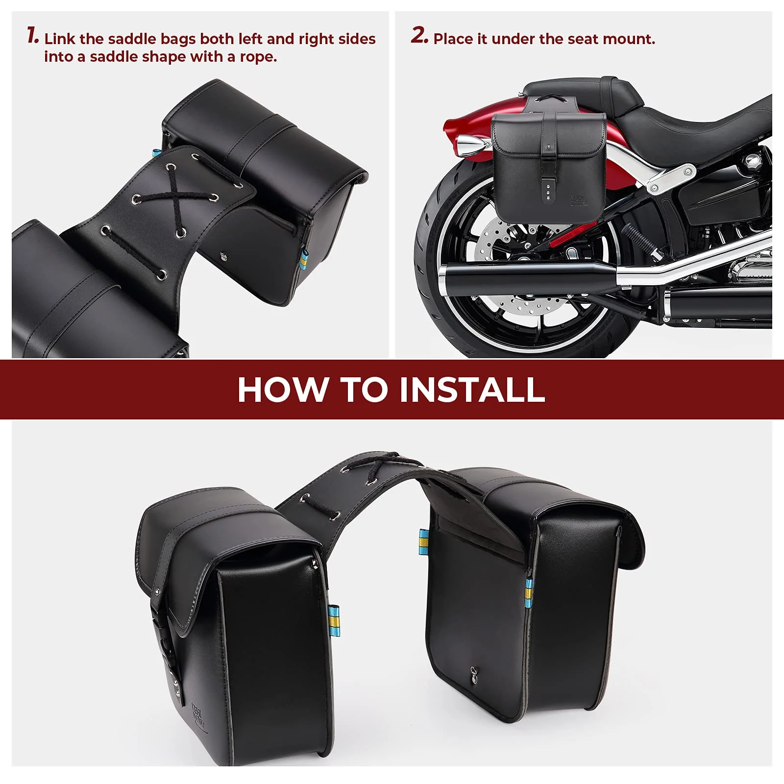 Motorcycle Leather Saddle Bags for Sportster Softail Dyna Road King - Image 7