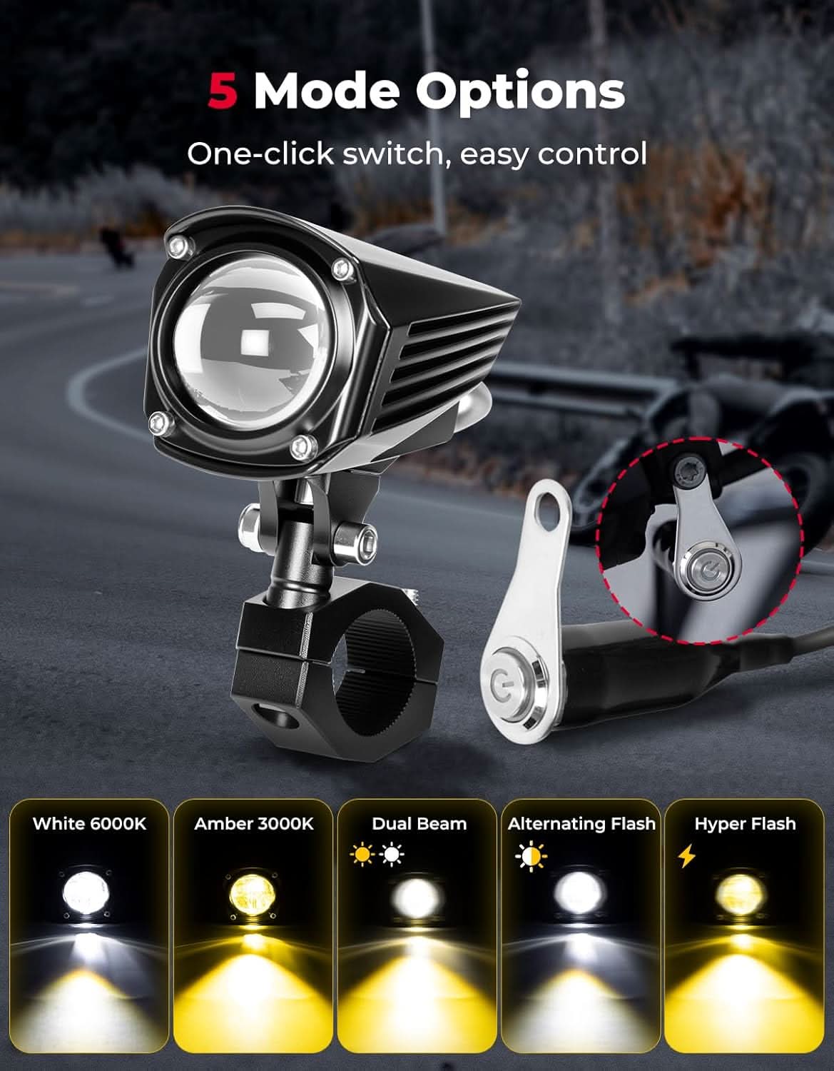 Motorcycle LED Auxiliary Spotlight 60W Dual-Color IP67 - Image 3