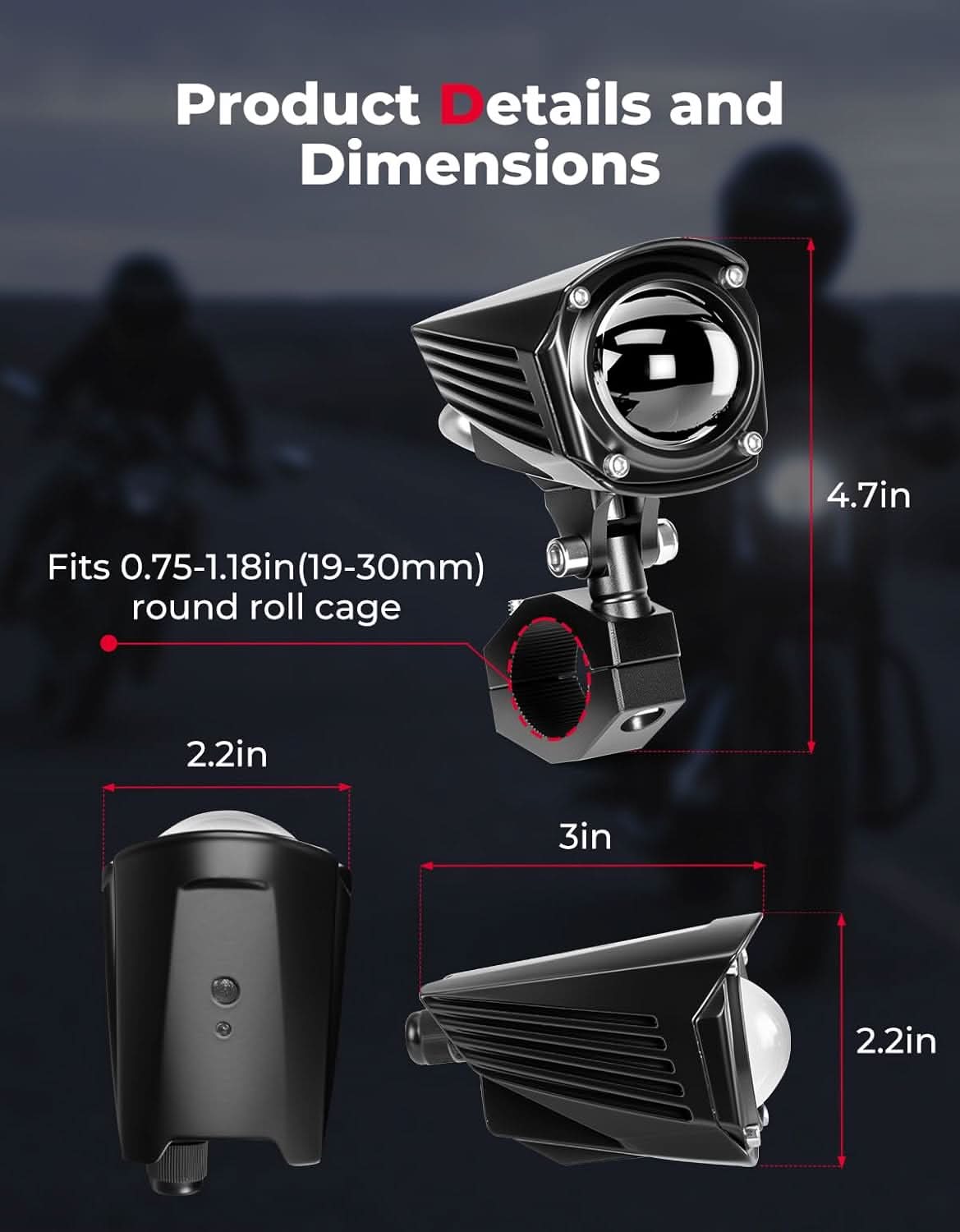Motorcycle LED Auxiliary Spotlight 60W Dual-Color IP67 - Image 4