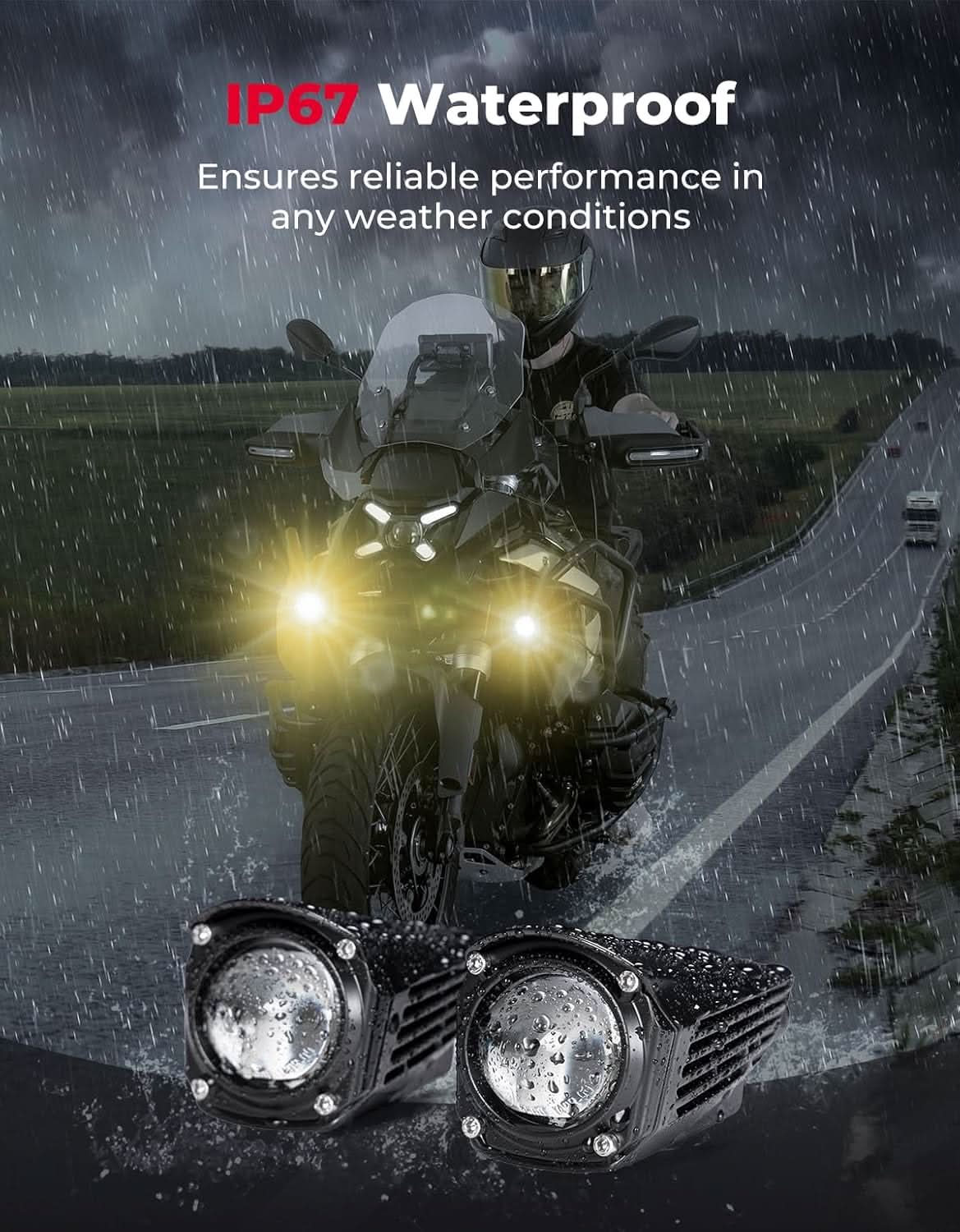 Motorcycle LED Auxiliary Spotlight 60W Dual-Color IP67 - Image 5