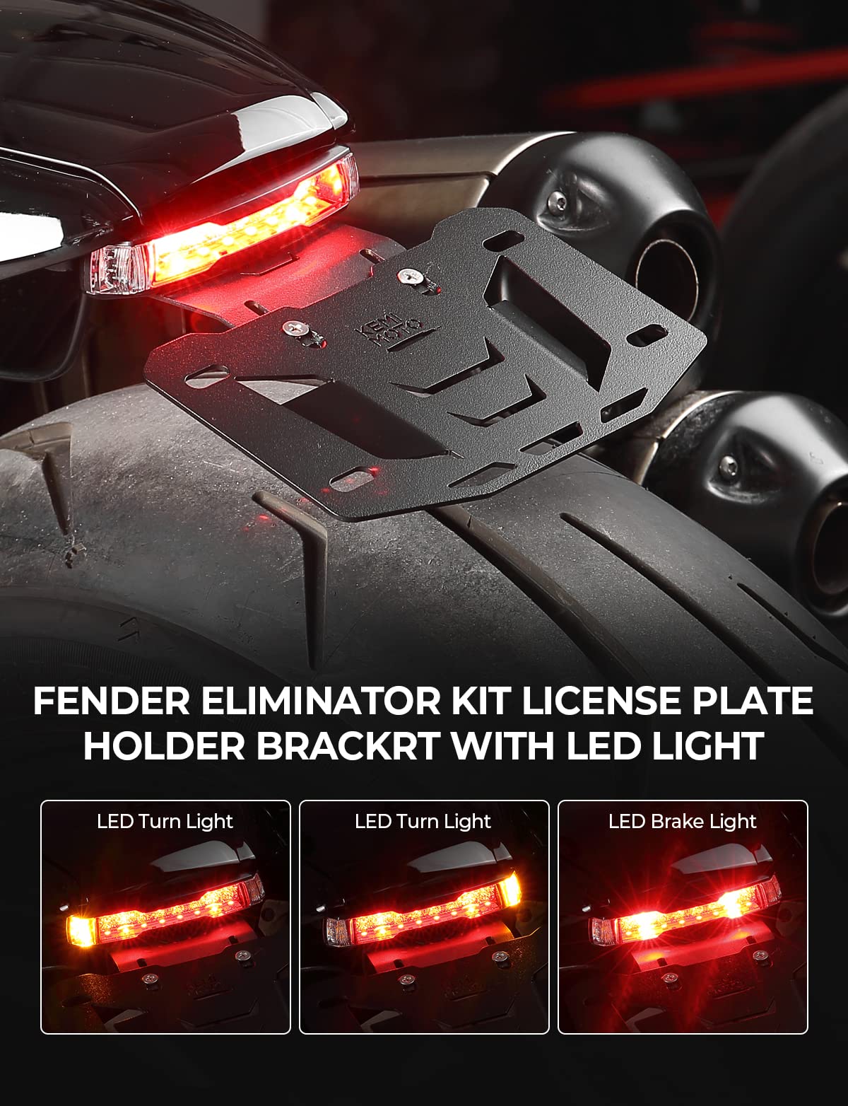 Motorcycle License Plate Bracket with LED Signal Light - Image 2