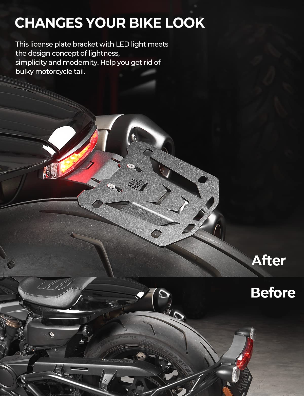 Motorcycle License Plate Bracket with LED Signal Light - Image 3