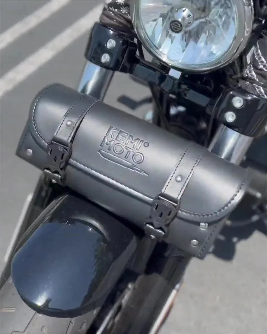 Motorcycle Fork Bag, PU Leather Roll Bag - Image 4