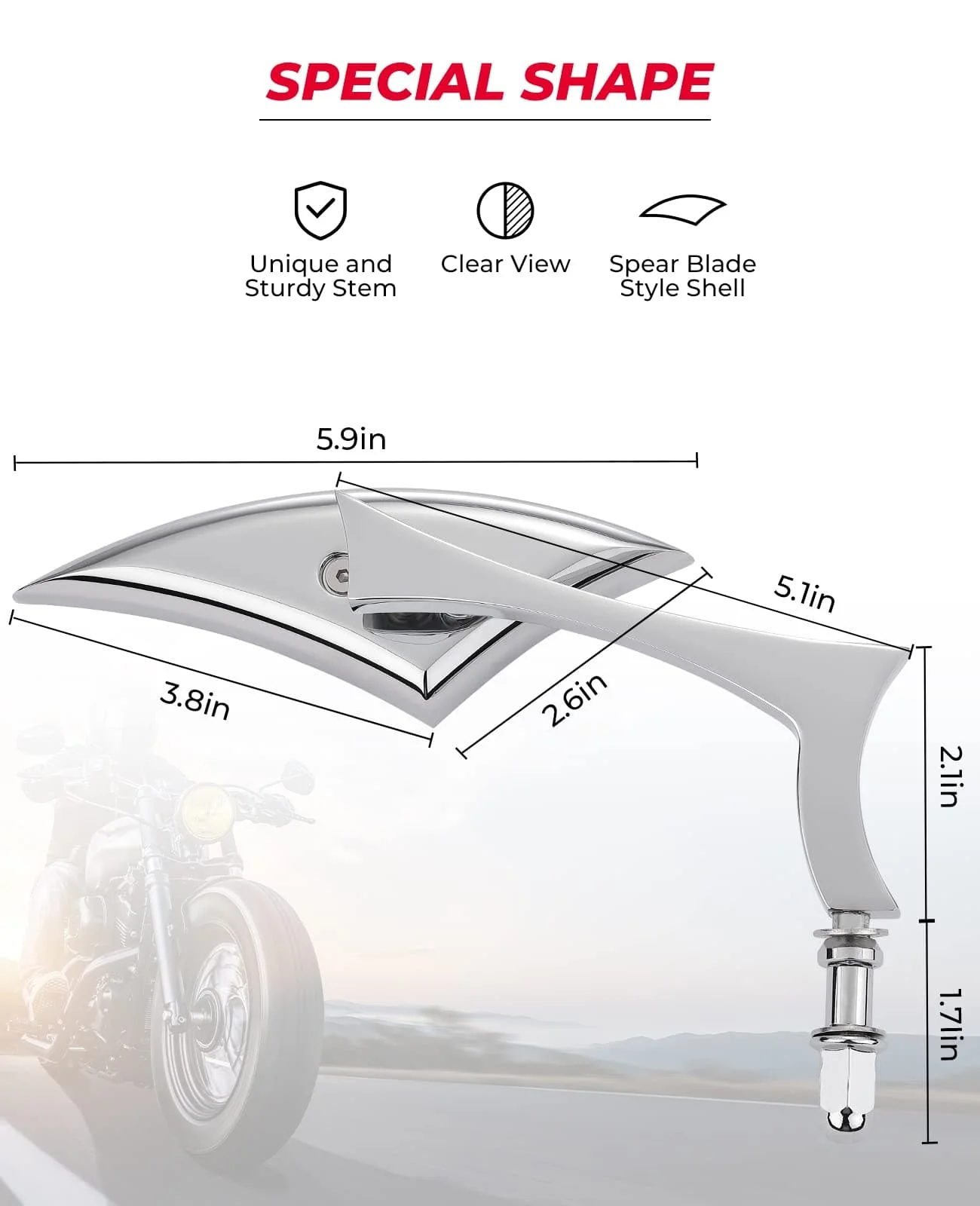 Chrome Spear Blade Mirrors for Street Glide Electra Glide Softail Dyna - Image 2