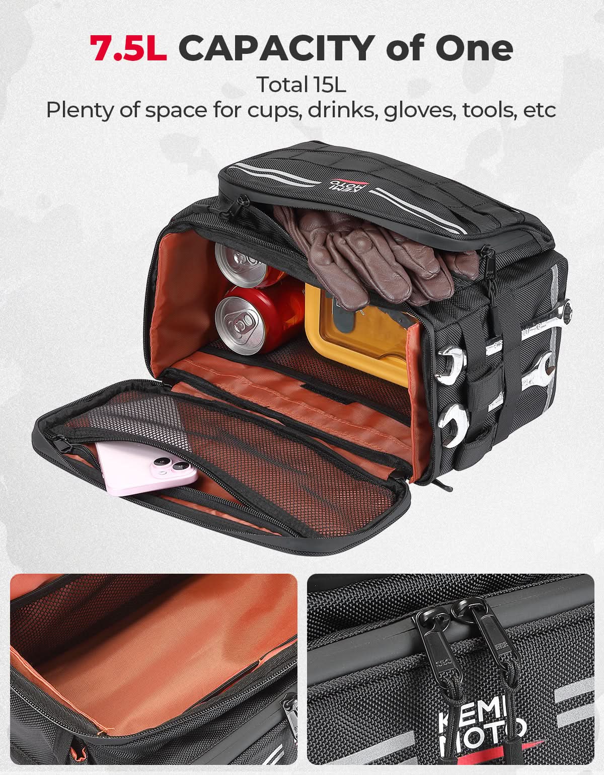 Motorcycle SaddleBags 15L with Brackets for Softail Dyna Sportster Cruiser - Image 2