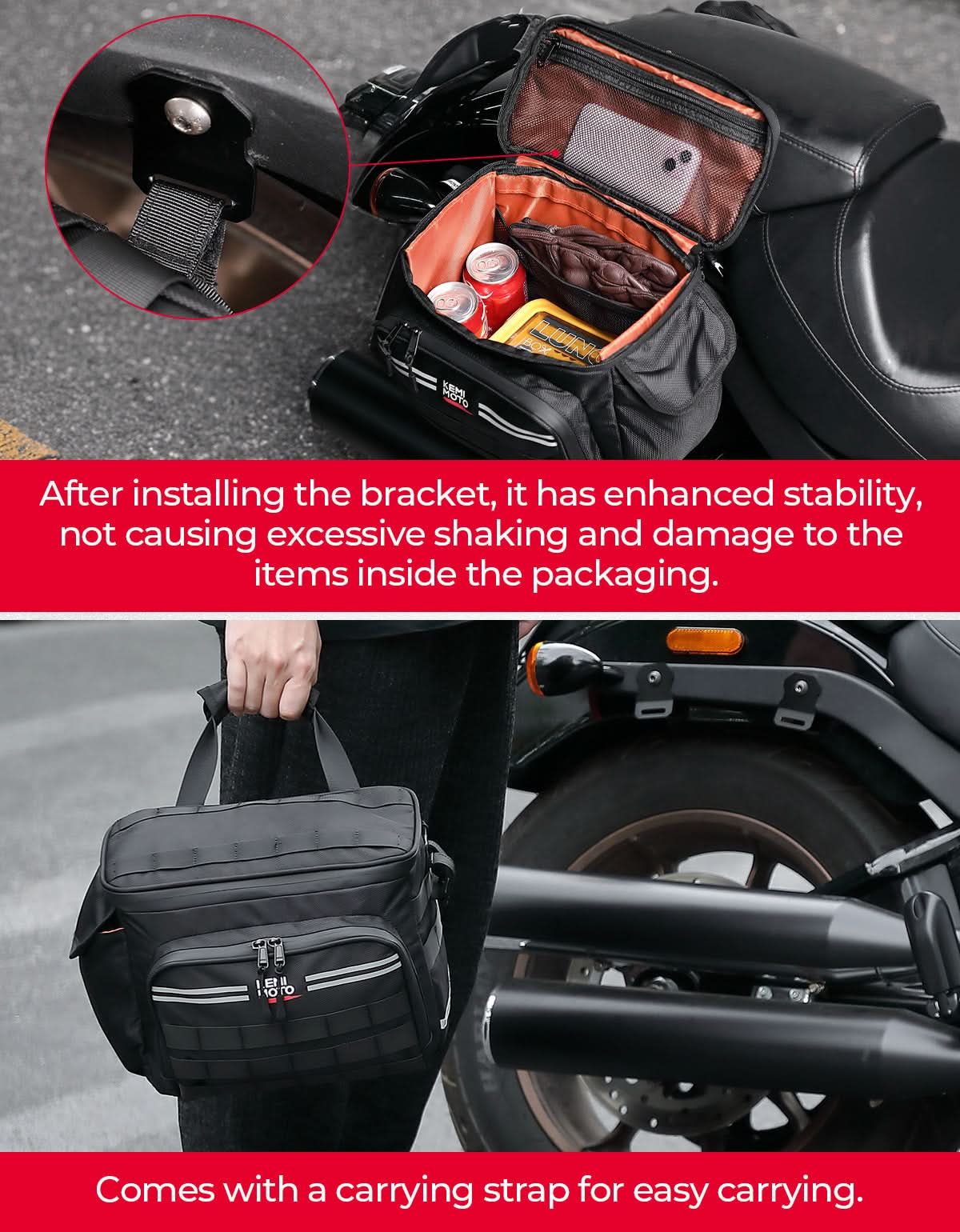 Motorcycle SaddleBags 15L with Brackets for Softail Dyna Sportster Cruiser - Image 4