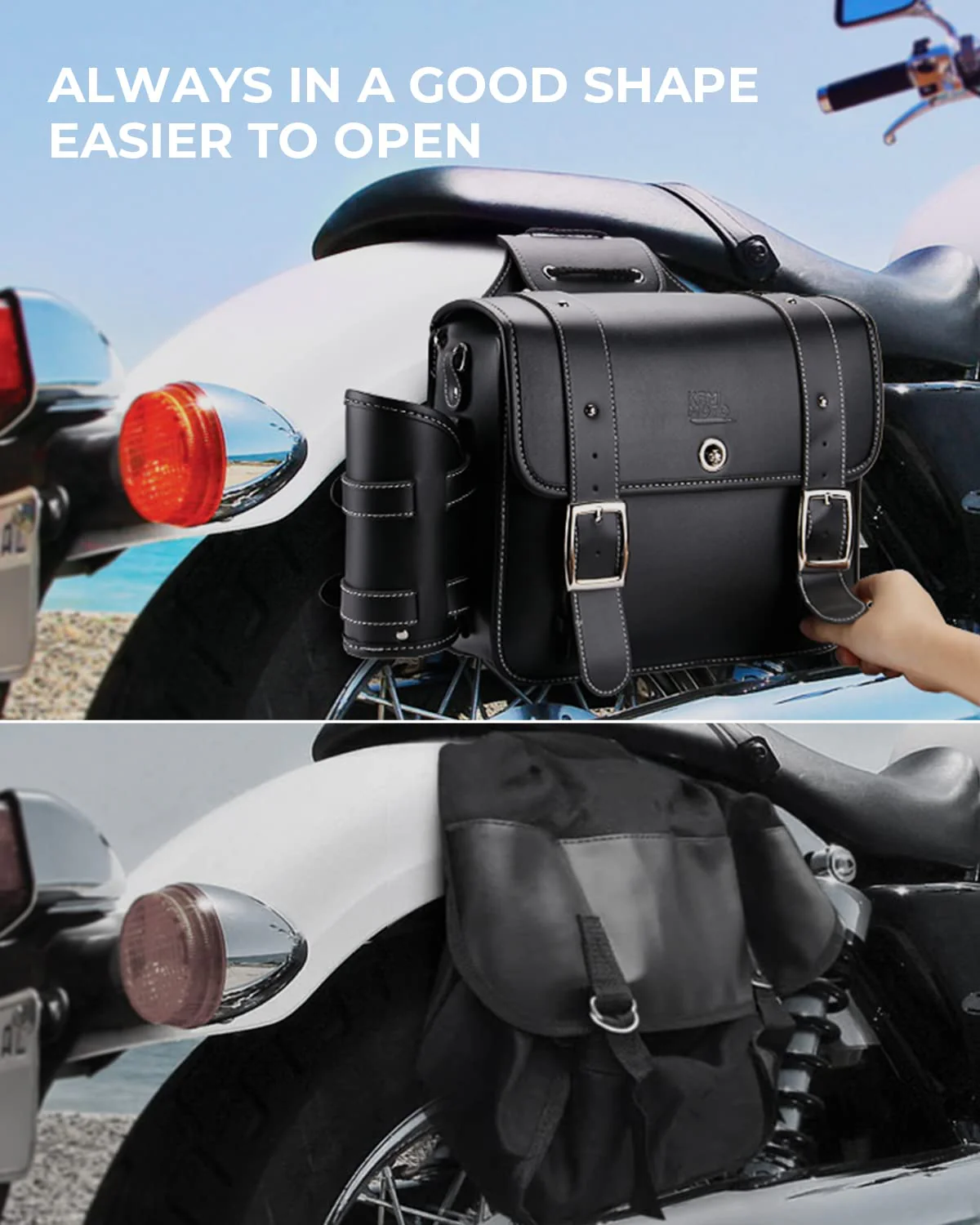 20L PU Leather Saddlebags With Cup Holder for Sportster Softail Dyna (1 Pair) - Image 3