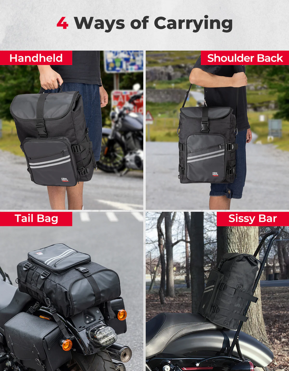 Motorcycle Sissy Bar Bag 30L Motorcycle Tail Travel Luggage Bag - Image 4