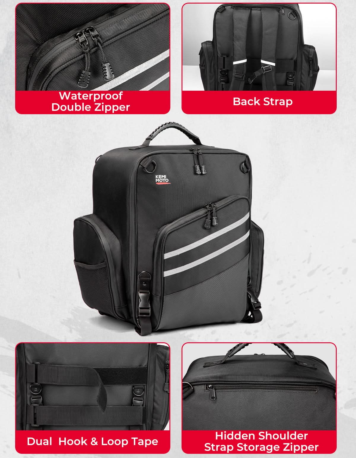 Motorcycle Sissy Bar Bag, 40LMotorcycle Luggage Rack Tail Bag - Image 4