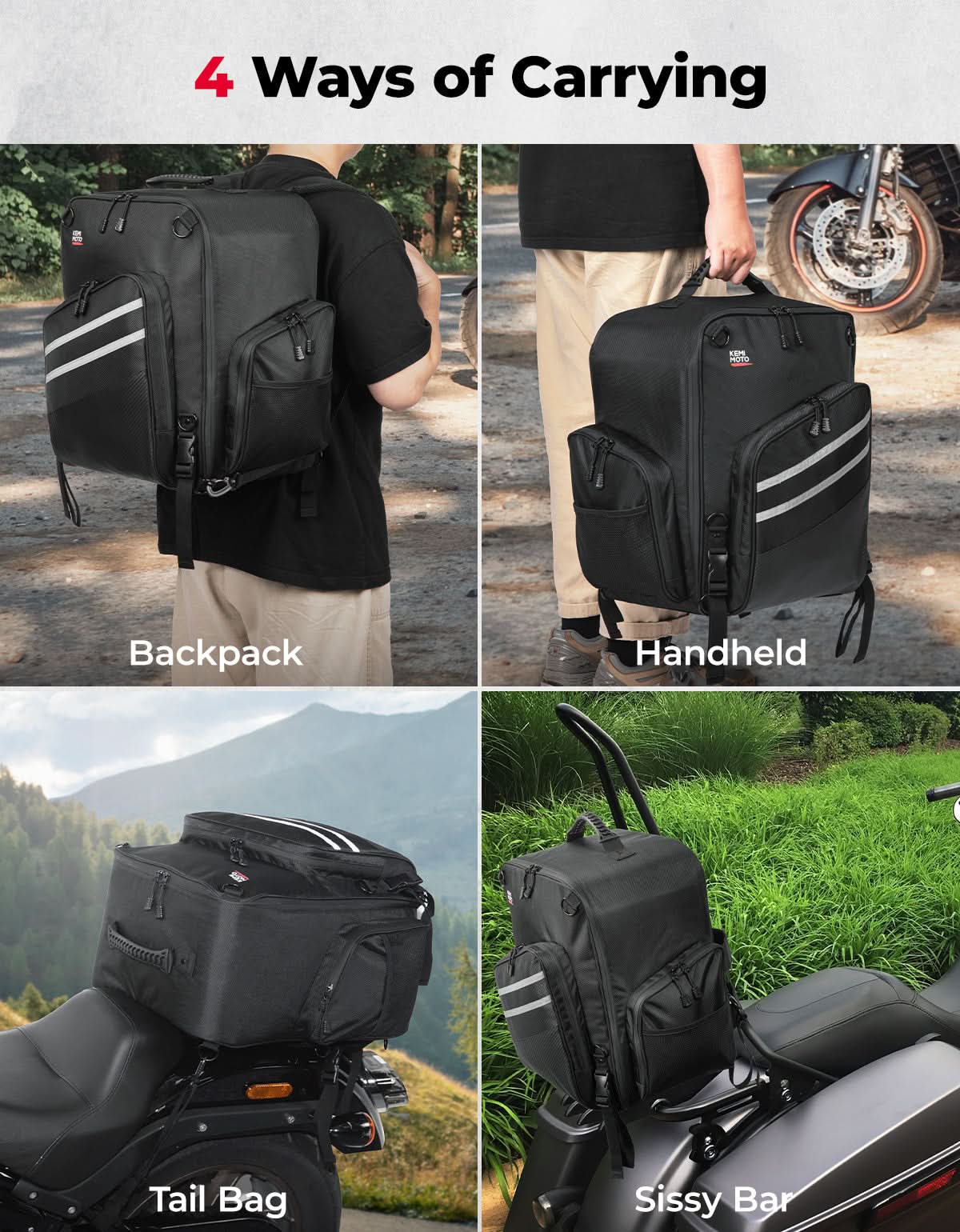 Motorcycle Sissy Bar Bag, 40LMotorcycle Luggage Rack Tail Bag - Image 5