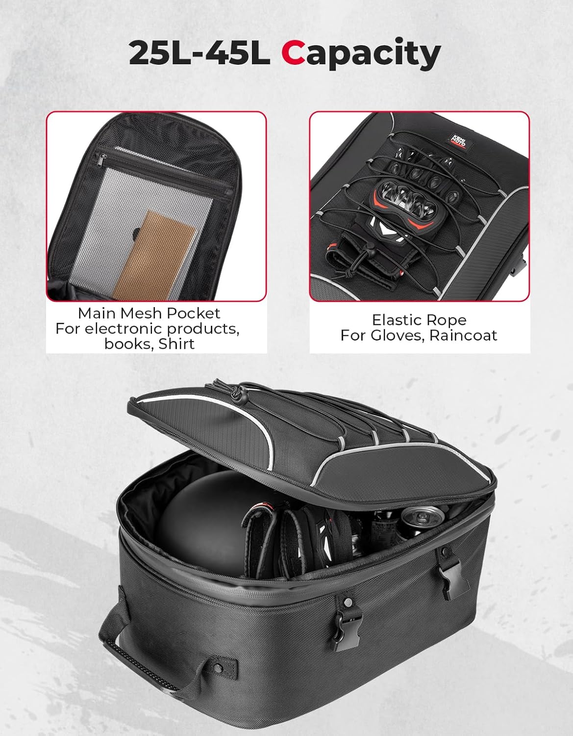 Motorcycle Tail Bag, 25L-45L Expandable Motorbike Helmet Bag - Image 4