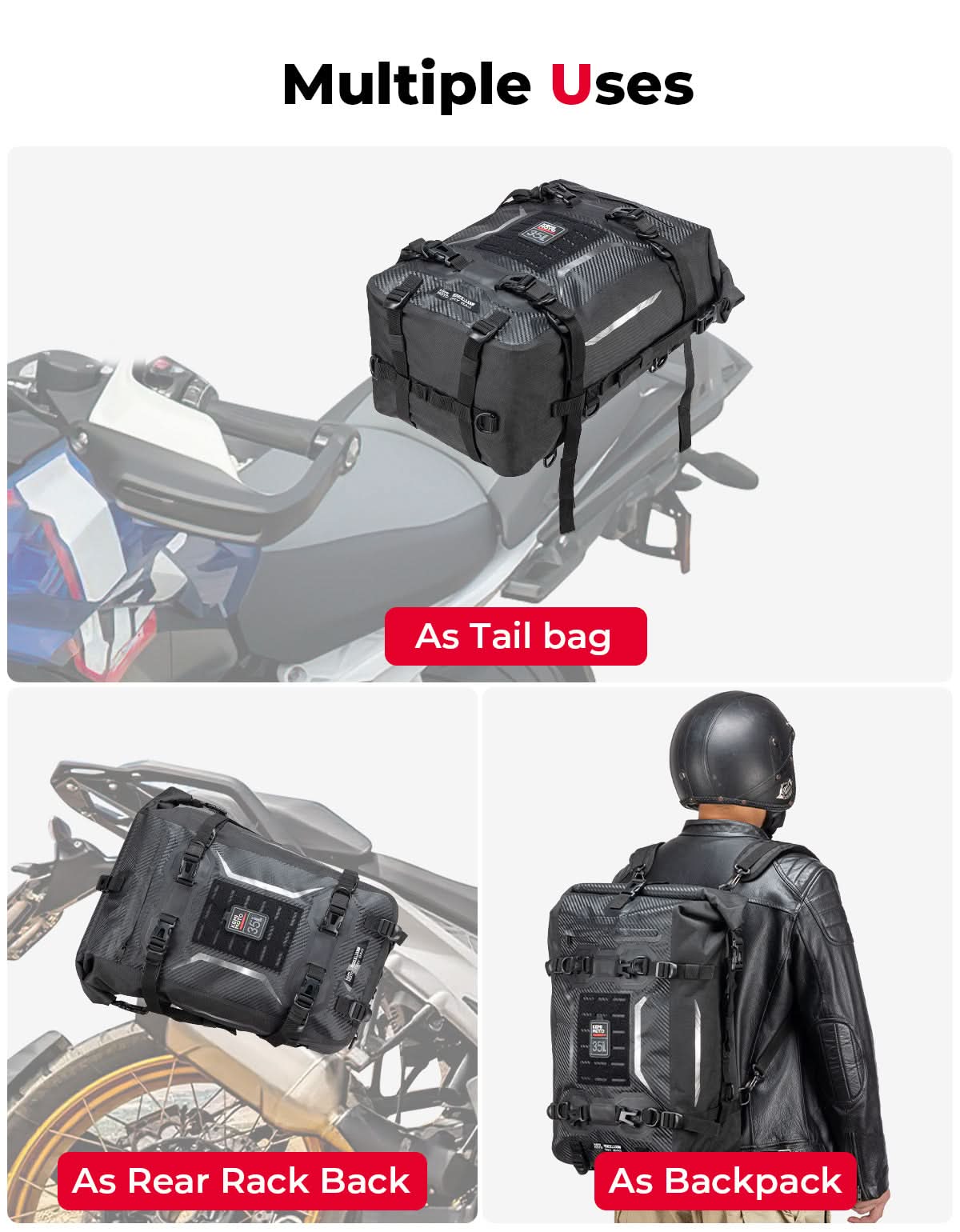 Motorcycle Tail Bag 35L Totally Waterproof Backpack - Image 2