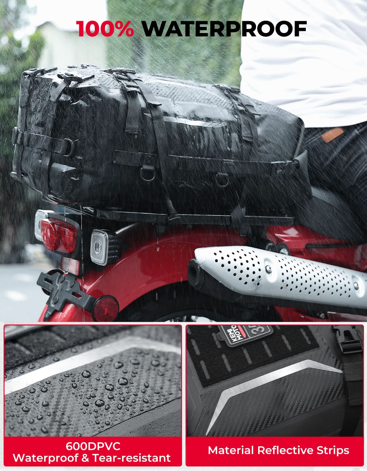 Motorcycle Tail Bag 35L Totally Waterproof Backpack - Image 3