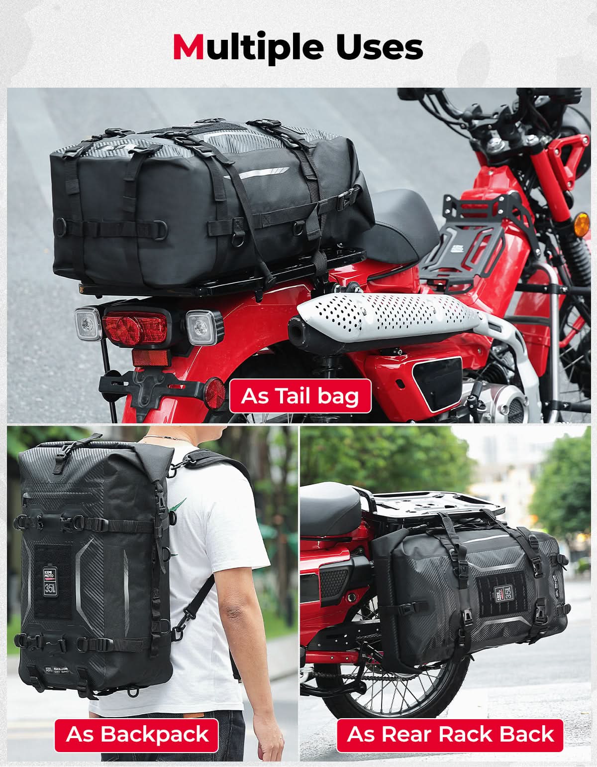 Motorcycle Tail Bag 35L Totally Waterproof Backpack - Image 4