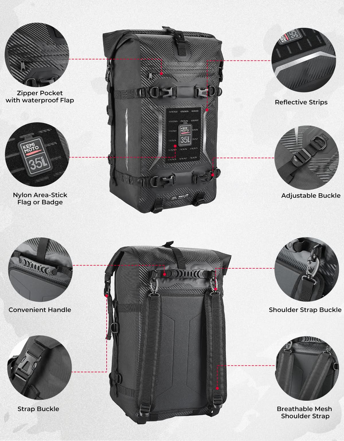Motorcycle Tail Bag 35L Totally Waterproof Backpack - Image 5
