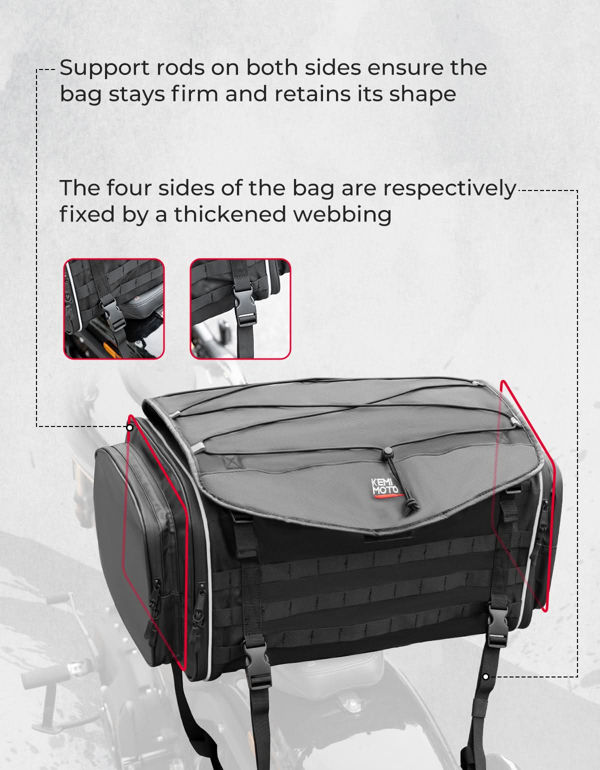 Motorcycle Tail Bag, 50L Expandable Helmet Bag Luggage Backpack - Image 2