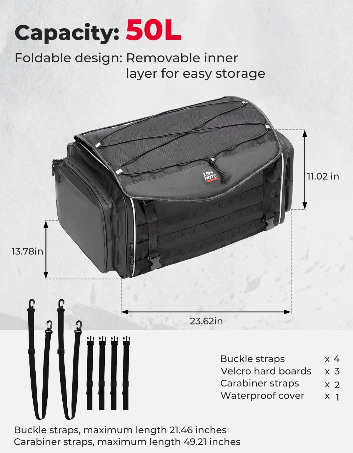 Motorcycle Tail Bag, 50L Expandable Helmet Bag Luggage Backpack - Image 3