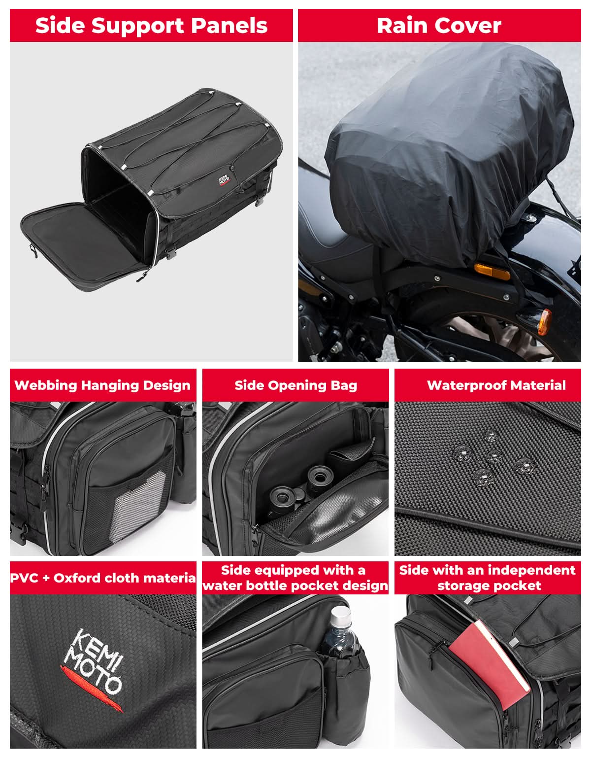 Motorcycle Tail Bag, 50L Expandable Helmet Bag Luggage Backpack - Image 5