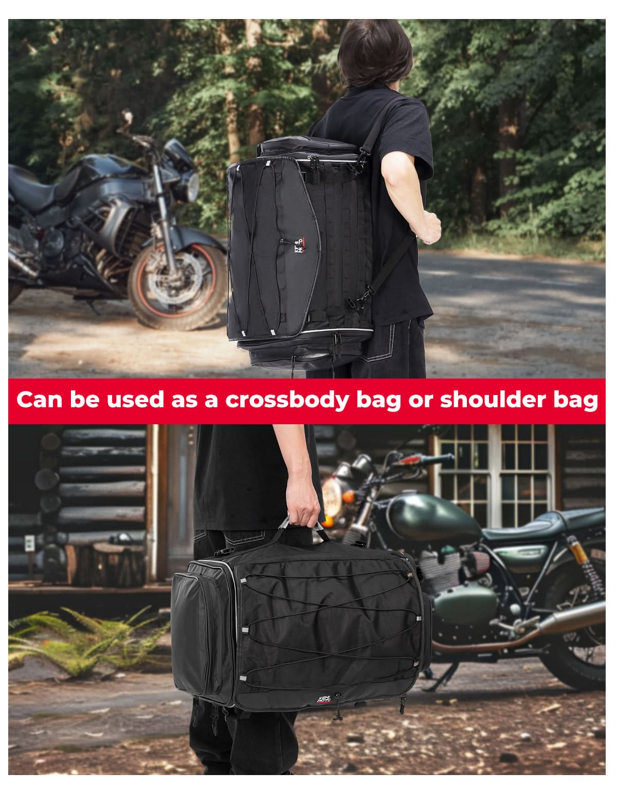 Motorcycle Tail Bag, 50L Expandable Helmet Bag Luggage Backpack - Image 7
