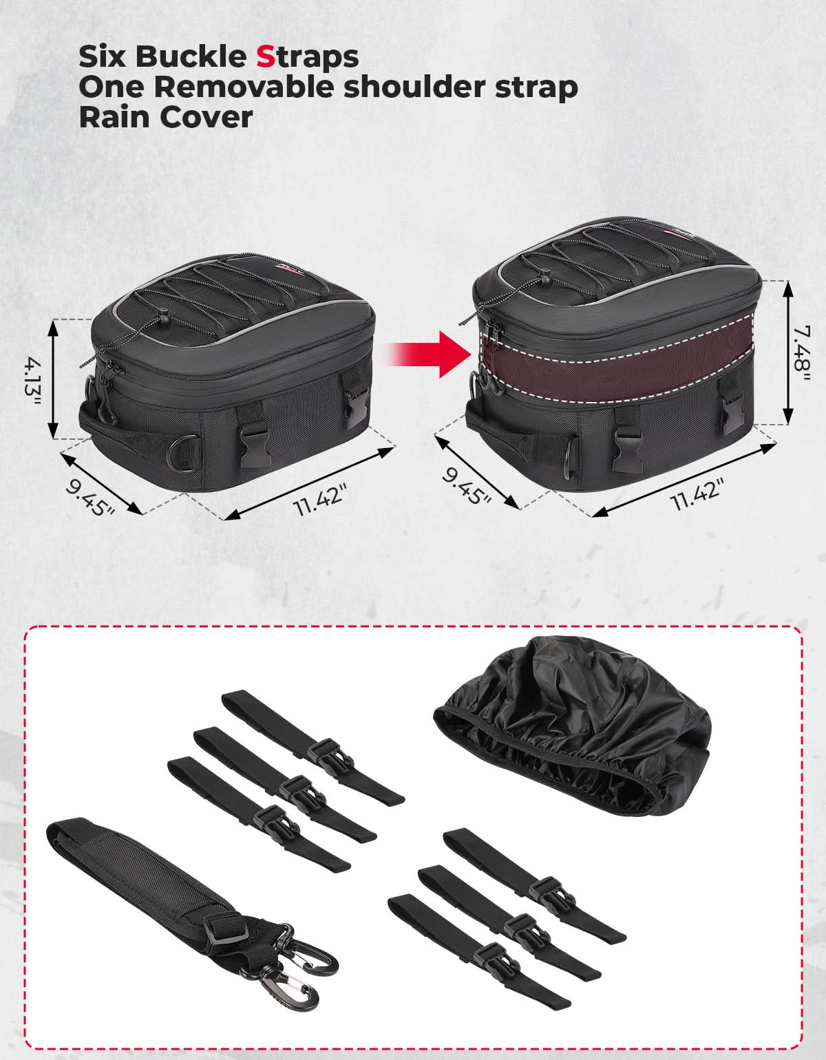 Motorcycle Tail Bag, 7-14L Expandable Motorbike Helmet Bag - Image 2