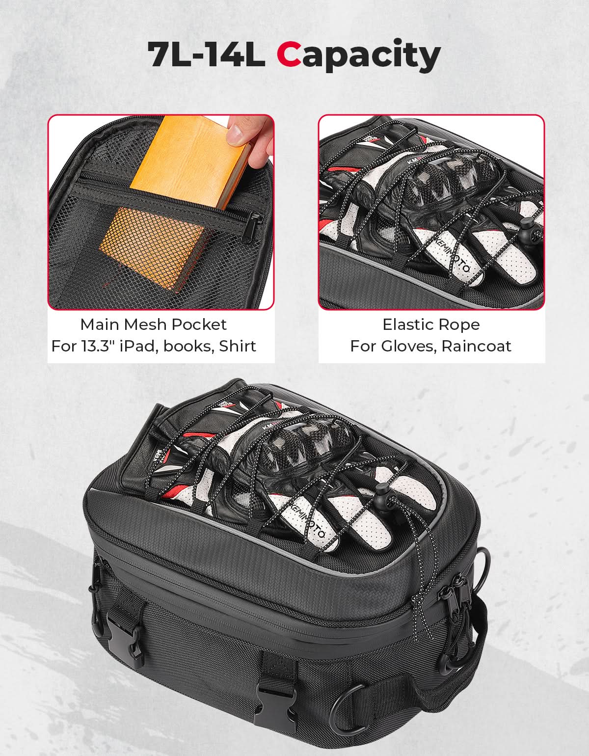 Motorcycle Tail Bag, 7-14L Expandable Motorbike Helmet Bag - Image 4
