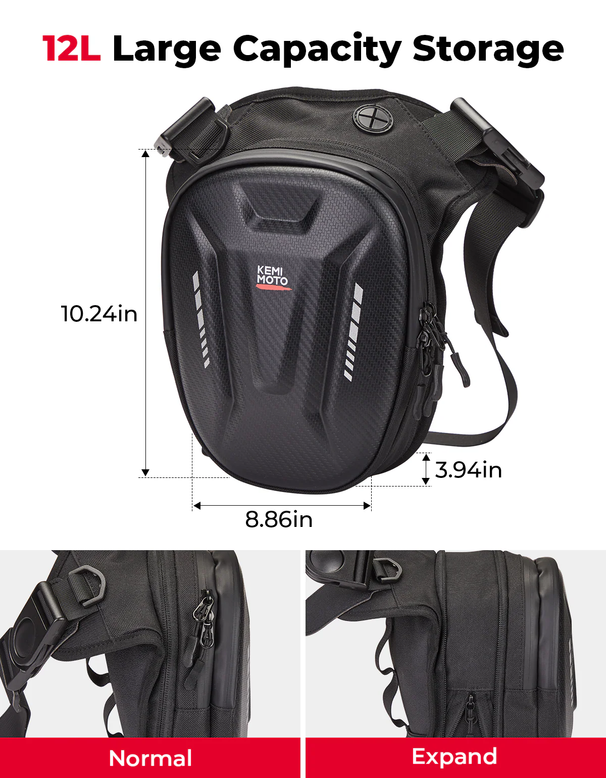 Motorcycle Tank Bag, 12L EVA Hard Shell Thigh Bag - Image 3