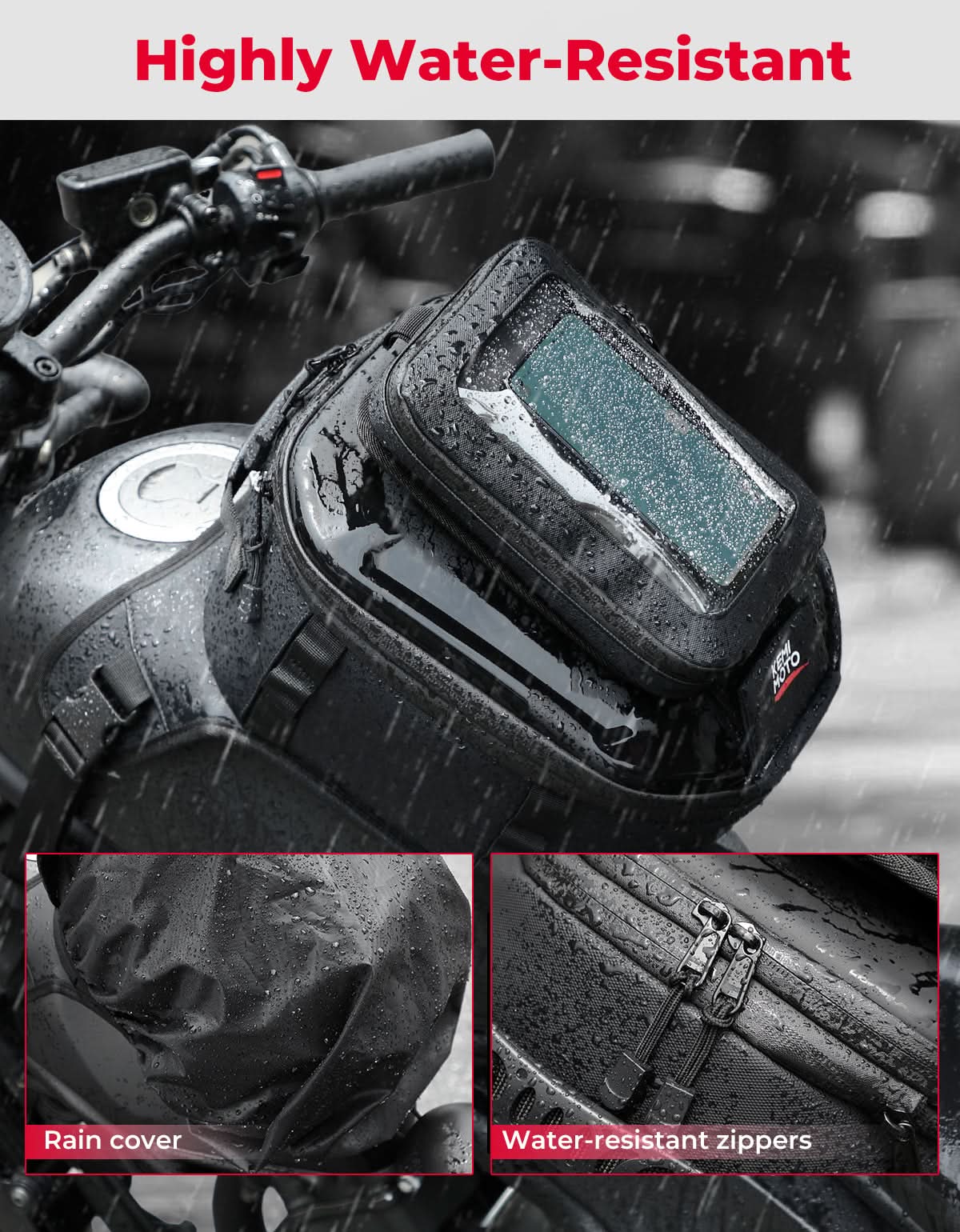 Motorcycle Tank Bag 13-16L Waterproof Hard Shell with Phone Holder - Image 3