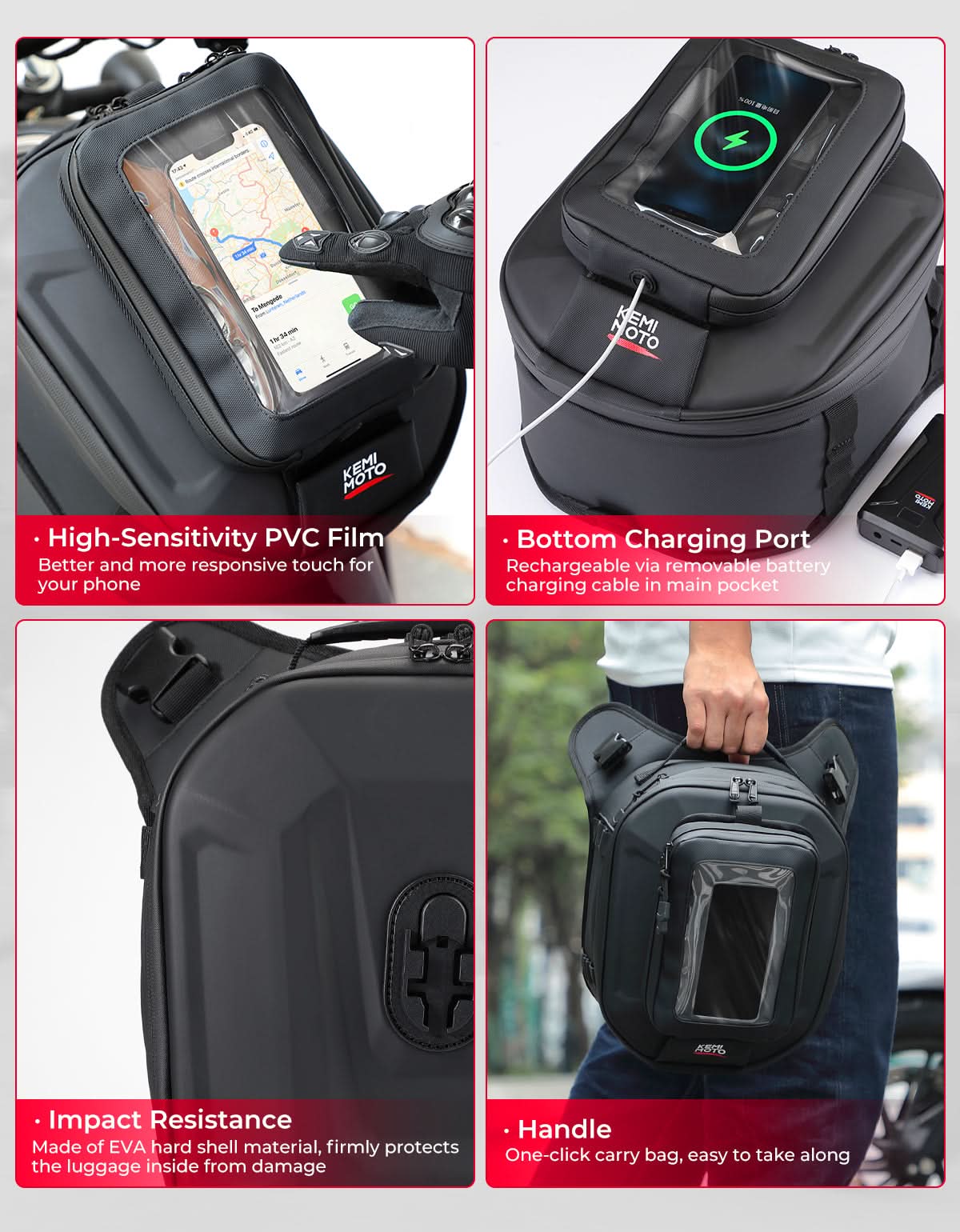 Motorcycle Tank Bag 13-16L Waterproof Hard Shell with Phone Holder - Image 4