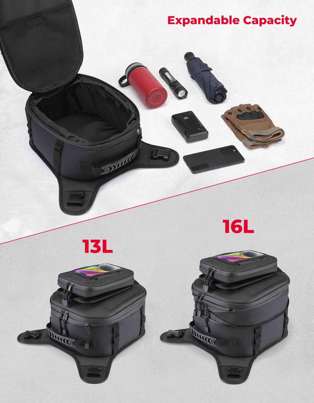 Motorcycle Tank Bag 13-16L Waterproof Hard Shell with Phone Holder - Image 5