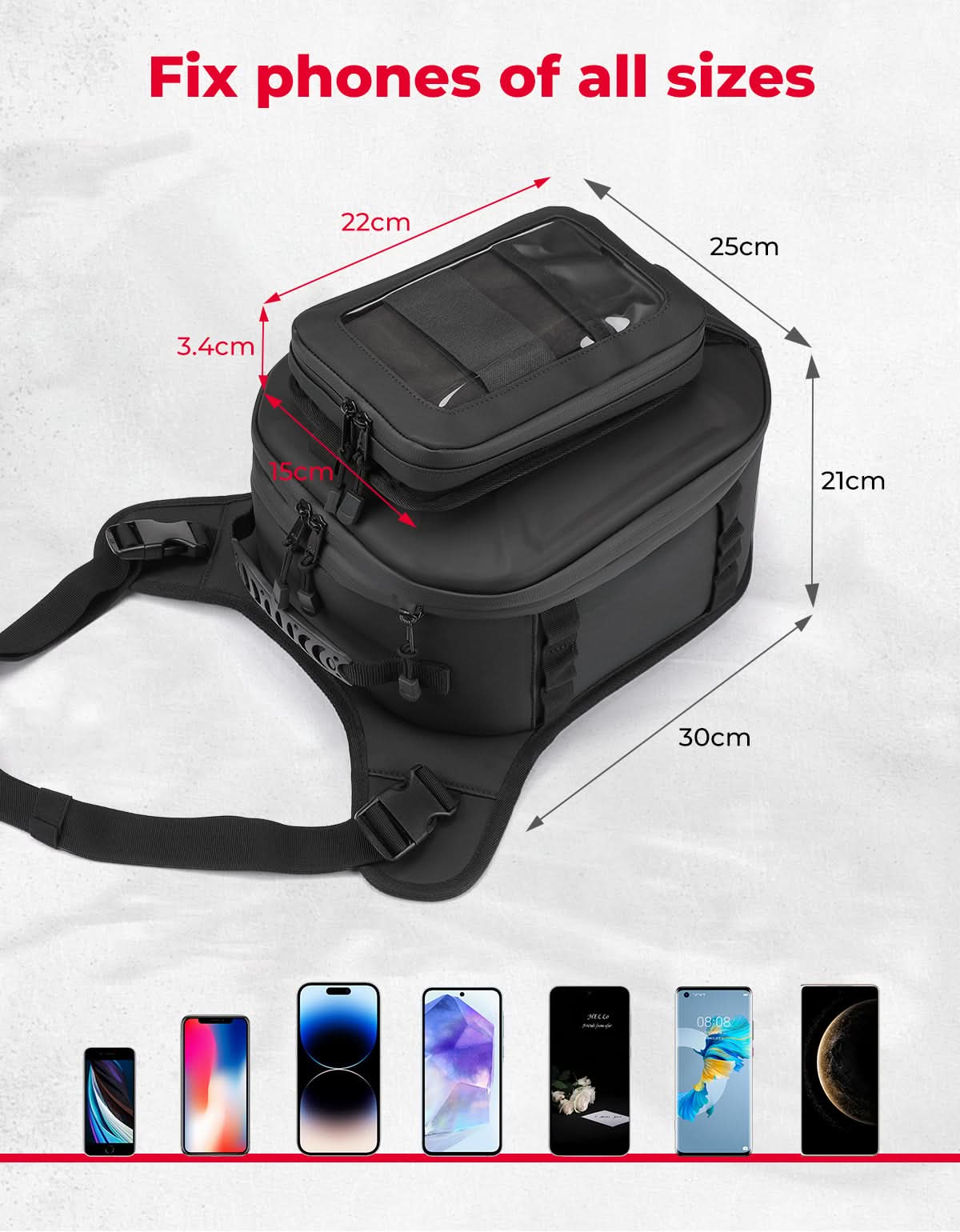 Motorcycle Tank Bag 13-16L Waterproof Hard Shell with Phone Holder - Image 6