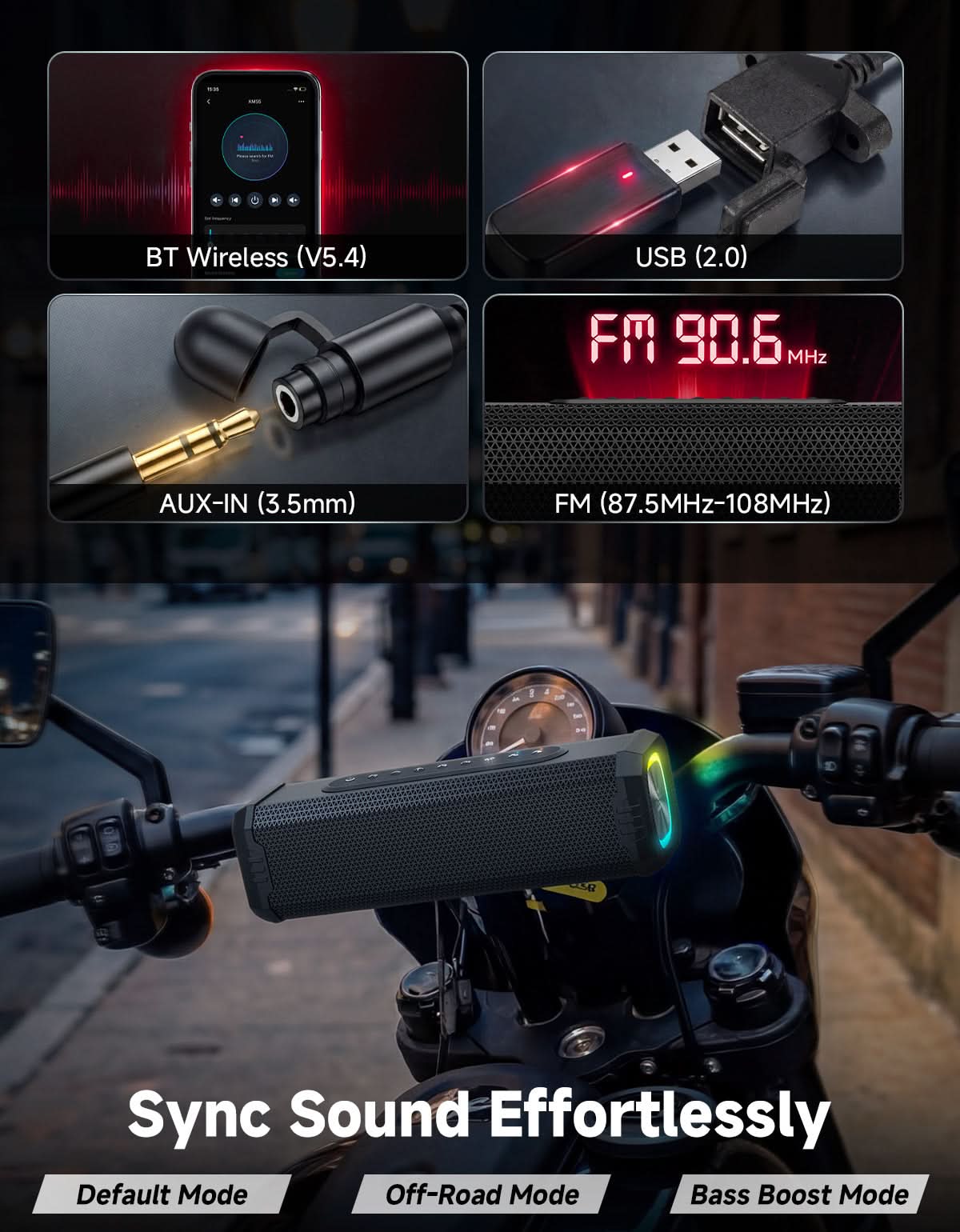 Motorcycle Universal Bluetooth Sound Bar with RGB Lights - Image 4