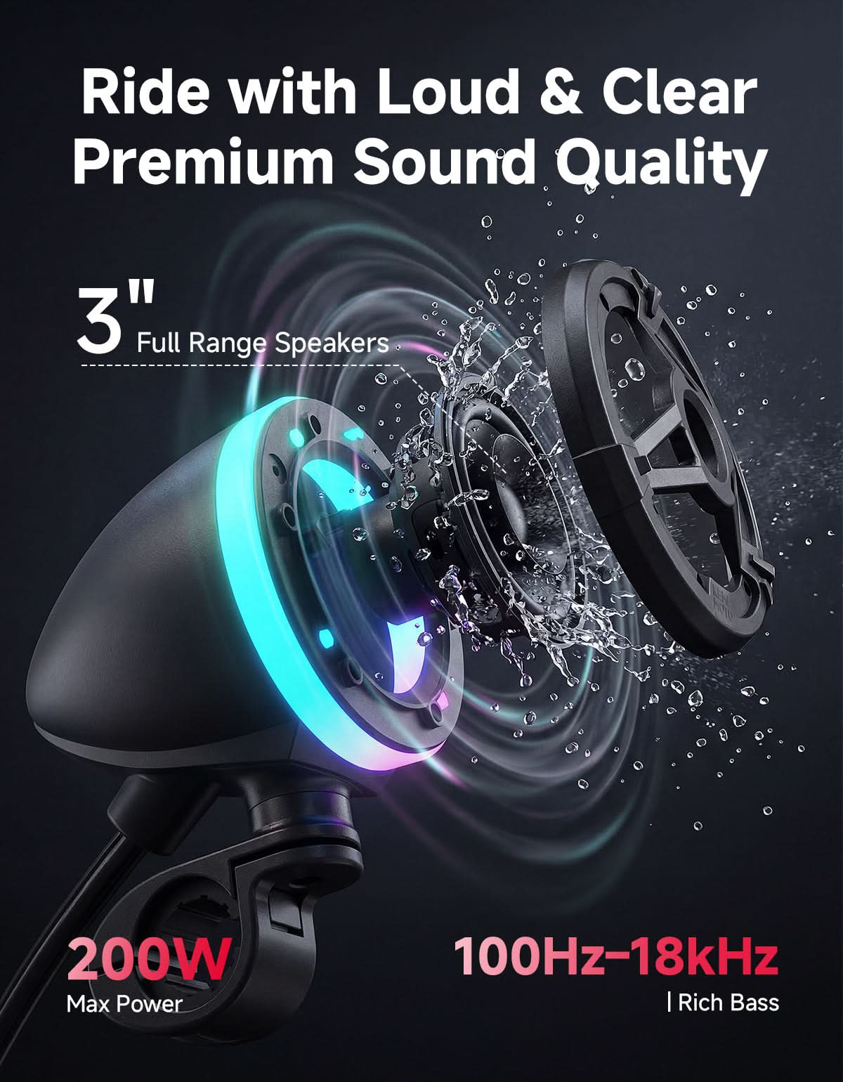 Motorcycle Universal Handlebar Bluetooth Tower Speaker with RGB Lights - Image 3