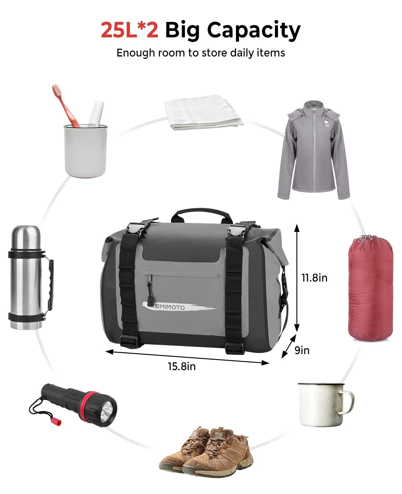 Luggage Bag, Waterproof Saddle Bags Side Bags for Motorbike Travel (25L*2) - Image 4