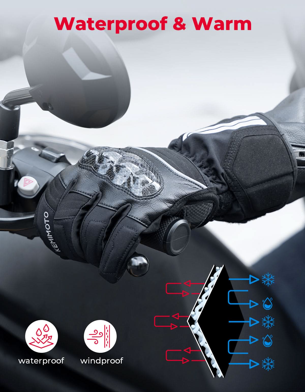 Motorcycle Winter Gloves Men Warm Touchscreen Carbon Fiber Protection - Image 3