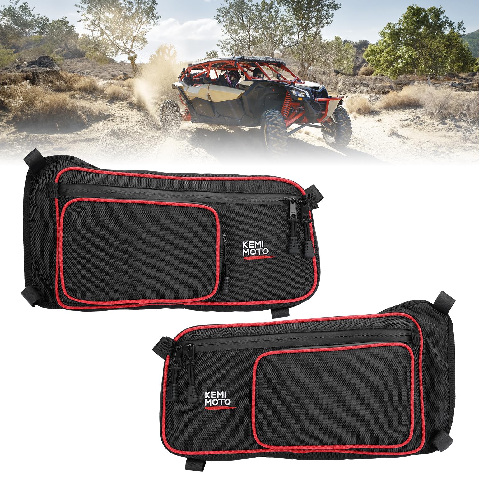 One Set Rear Upper Door Bags for Can-Am Maverick X3 MAX - Red - Image 7