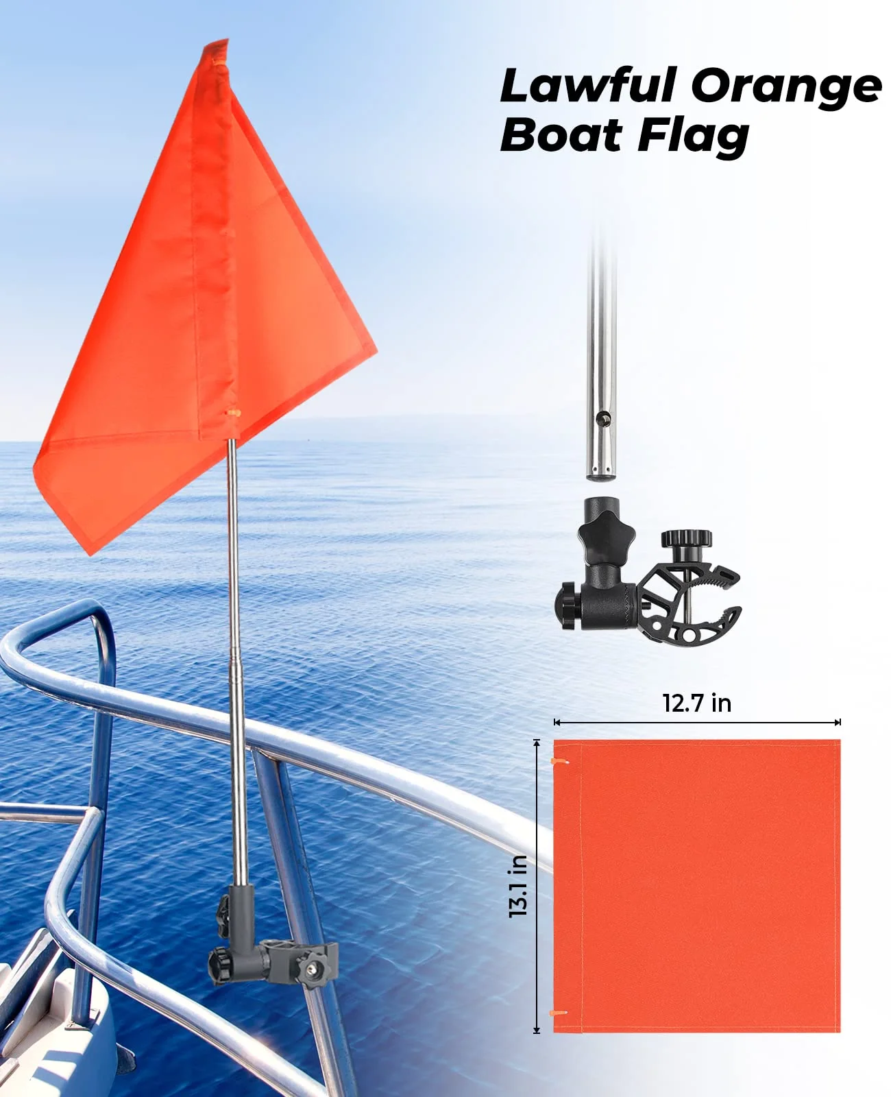 Orange Boat Flag with Pole & Replacement Flag For Water Ski - Image 6