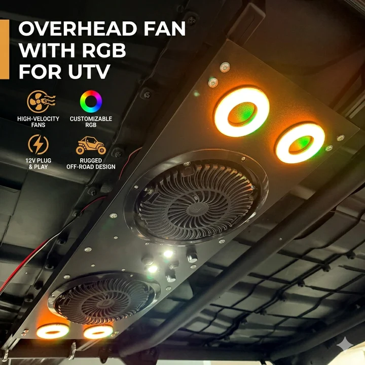 Overhead Fan with RGB for UTV with 57-42 Inch Roof Width for Polaris Ranger, RZR, Can-Am Defender, CFMOTO Uforce - Image 2