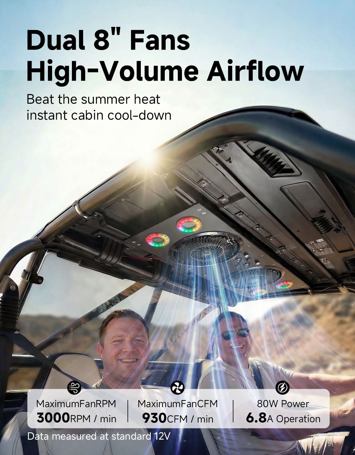 Overhead Fan with RGB for UTV with 57-42 Inch Roof Width for Polaris Ranger, RZR, Can-Am Defender, CFMOTO Uforce - Image 3