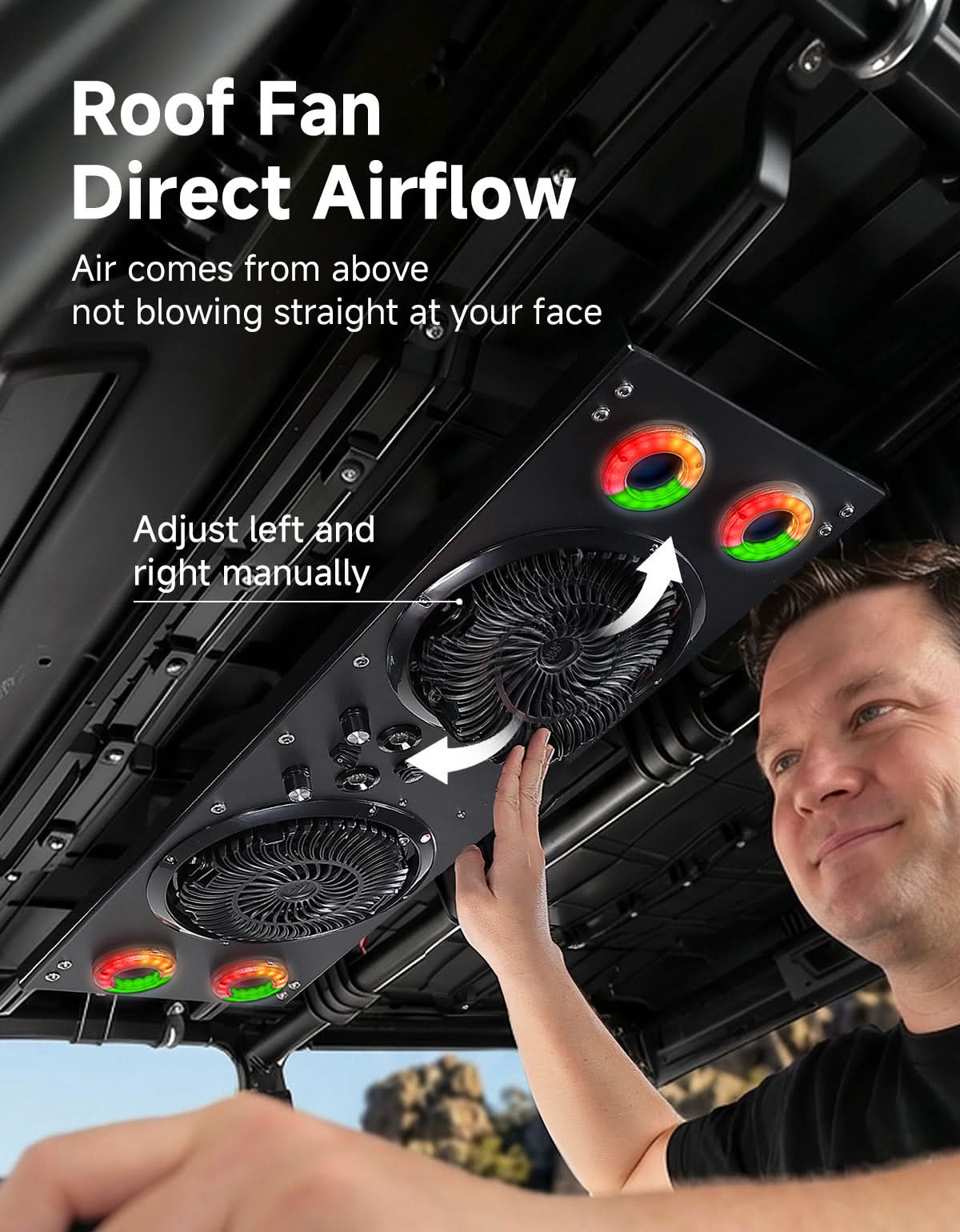 Overhead Fan with RGB for UTV with 57-42 Inch Roof Width for Polaris Ranger, RZR, Can-Am Defender, CFMOTO Uforce - Image 4