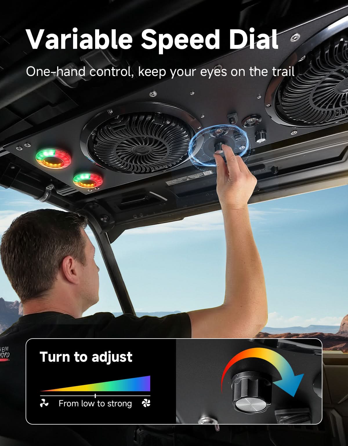 Overhead Fan with RGB for UTV with 57-42 Inch Roof Width for Polaris Ranger, RZR, Can-Am Defender, CFMOTO Uforce - Image 6