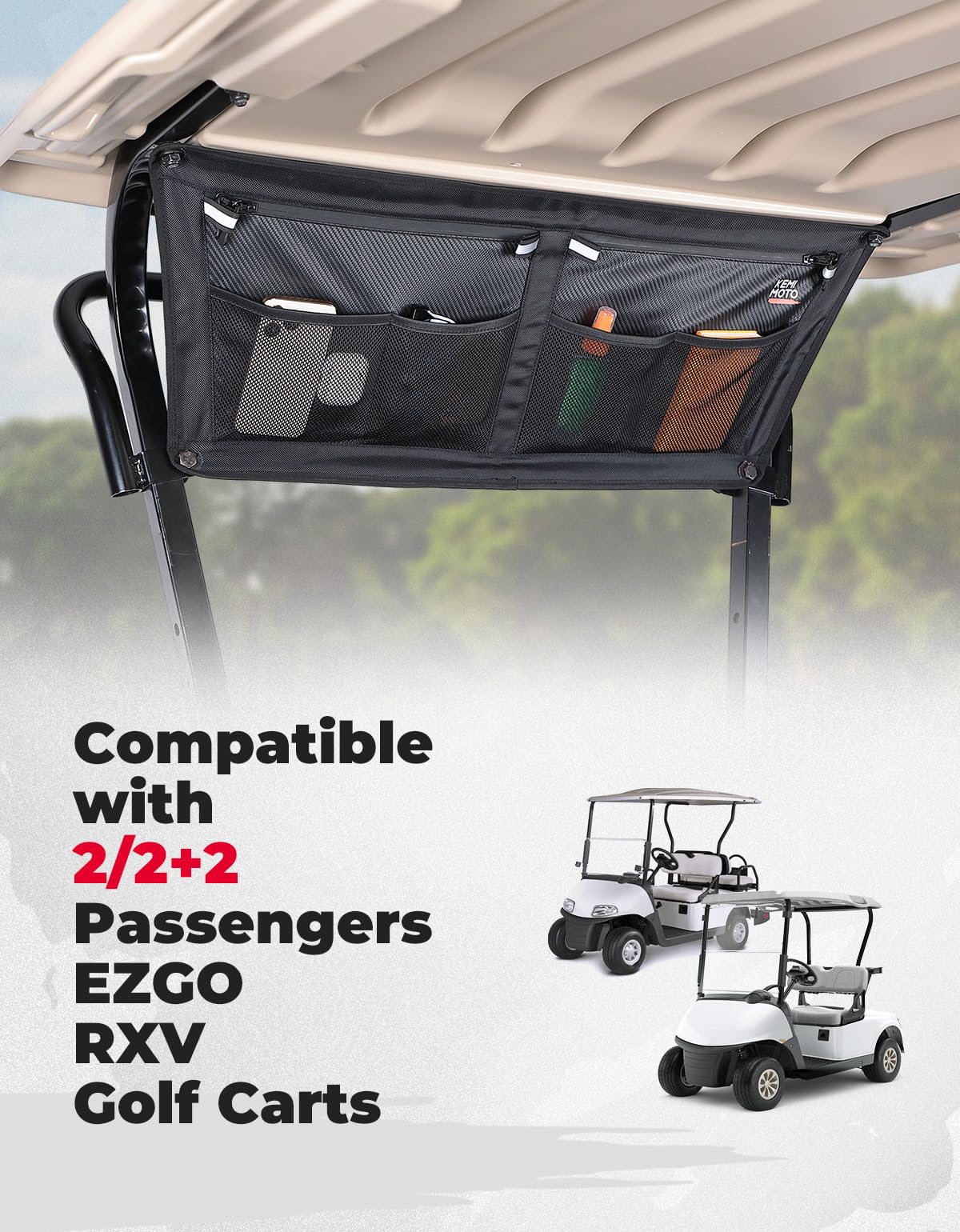 Golf Cart Overhead Storage Bag for 2/2+2 Passenger EZGO RXV - Image 6