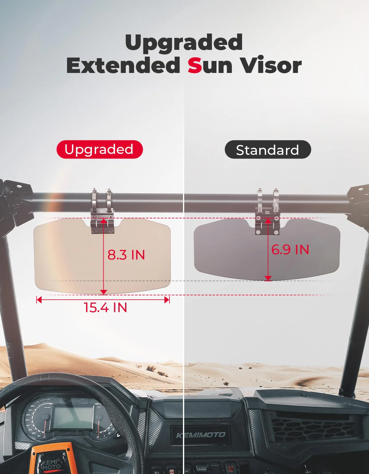Oversized Upgraded UTV Sun Visor Mirror for 1.5”-2” Roll Bars - Image 2