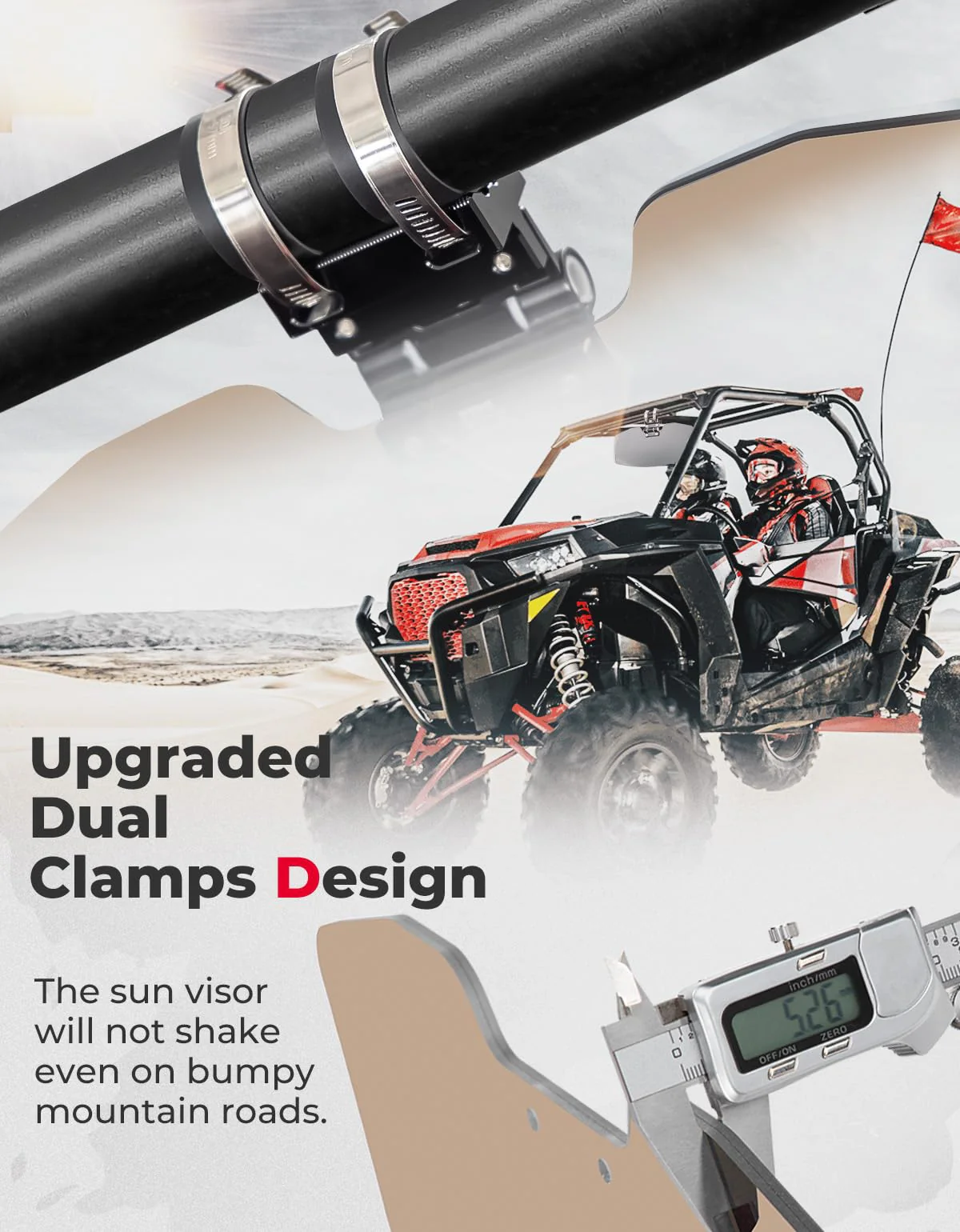 Oversized Upgraded UTV Sun Visor Mirror for 1.5”-2” Roll Bars - Image 7