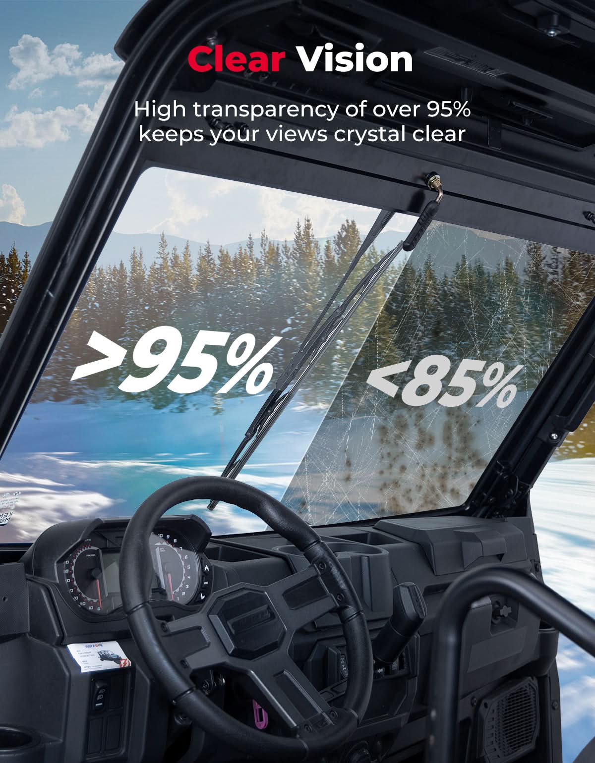 UTV Front Glass Windshield for Polaris Ranger 1000/CREW 1000/XP 1000/CREW XP 1000 /XP 900/CREW 900/CREW XP 900 - Image 4